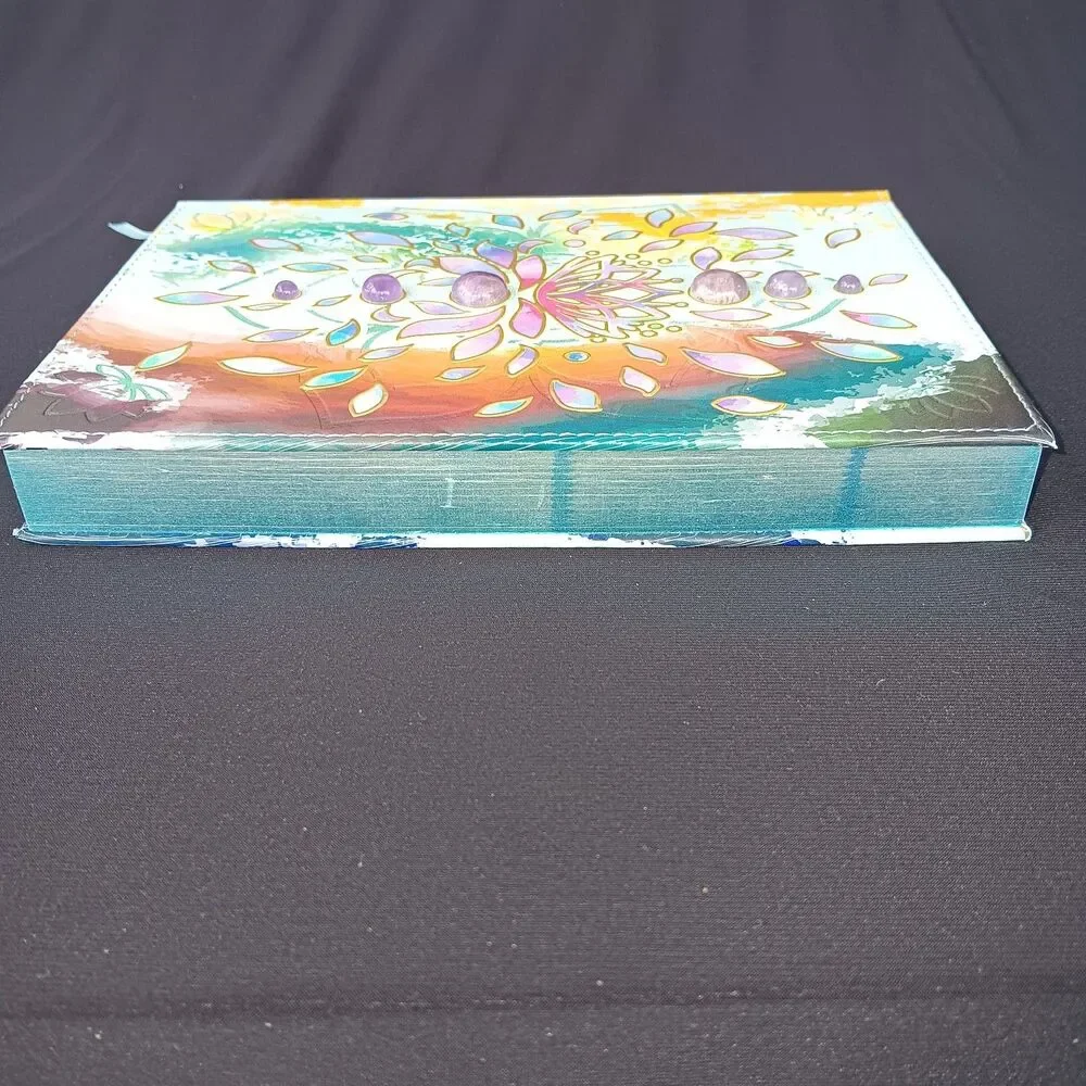 Amethyst Gem Stones Embossed Journal Satin Ribbon Bookmark Sprayed Blue Edges